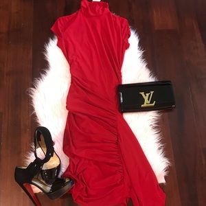 Mock Neck Red Dress